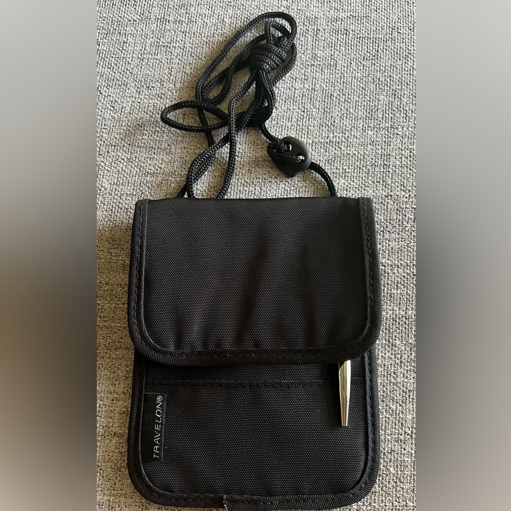 Travelon Black Neck Pouch ID and Boarding Pass Holder w/Snap Closure